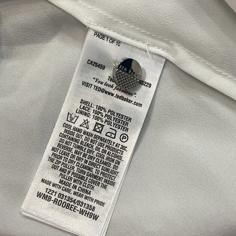 Ted Baker Women's Roobee Pintuck Detailing Long Sleeve Top - White sz 3 US 8 - Picture 11 of 11